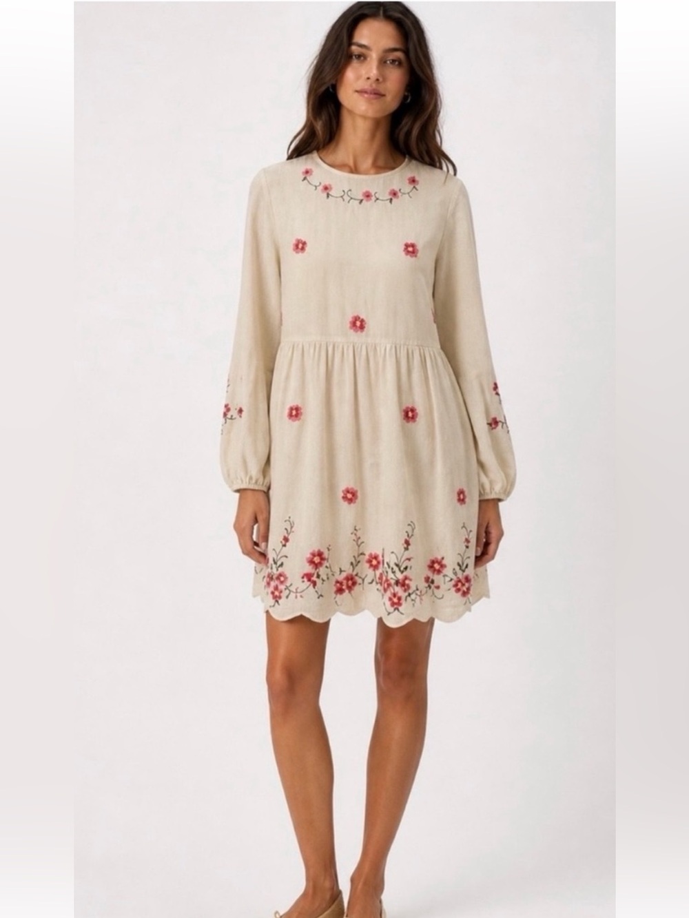 NWT Caroline Constas Zelie Cream Linen Blend Floral Embroidered Mini Dress XS